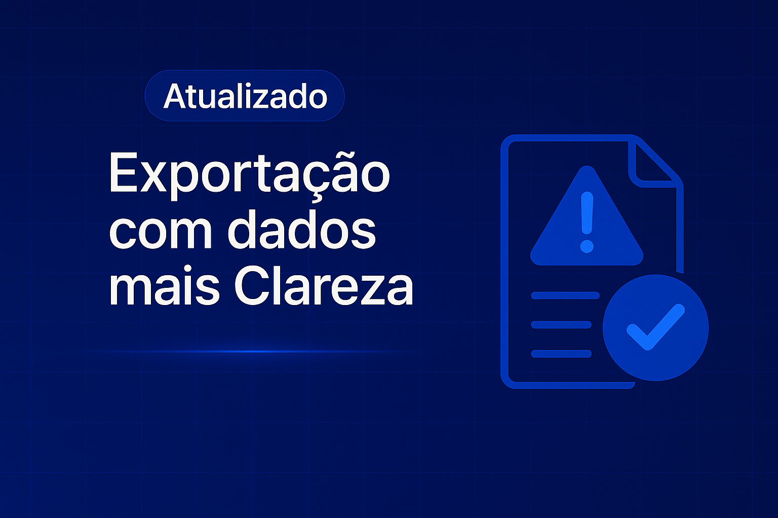 Card da Nomos sobre a atualização que deixou a exportação de dados mais clara, com ilustração de documento com alerta.