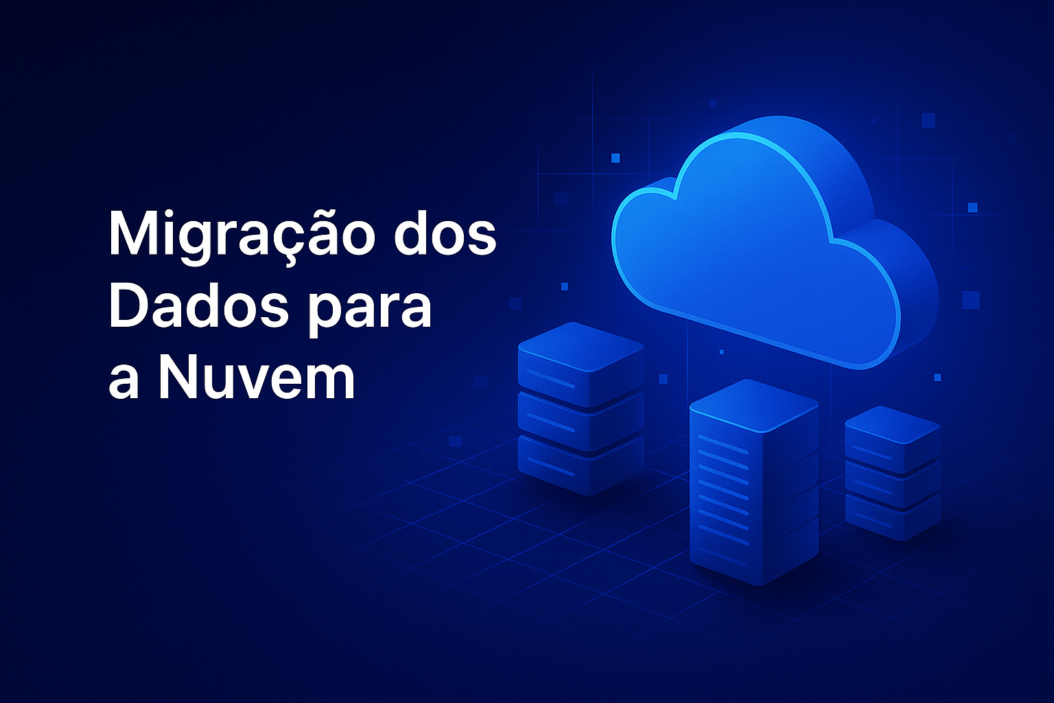 Card da Nomos sobre a migração dos dados para a nuvem, com ilustração de servidores conectados a uma nuvem.